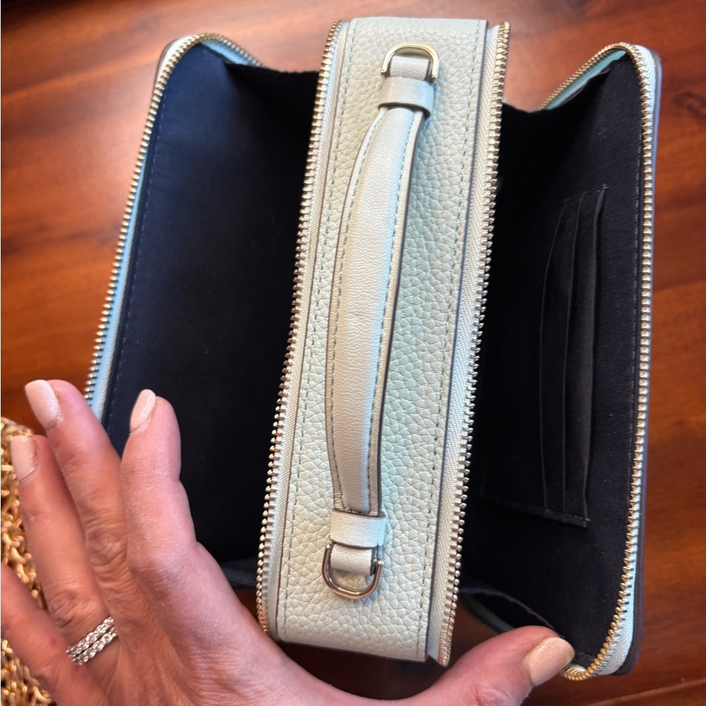 Pebbled Leather Top-Handle Crossbody Bag in Light Mint Double Zip! - Picture 9 of 10